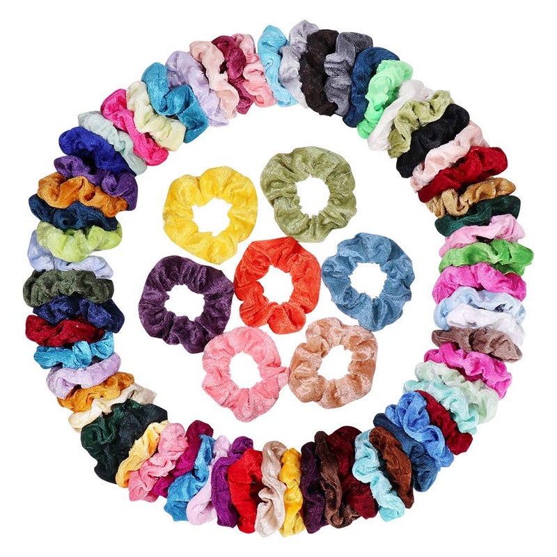 Cehomi 75 Pcs Velvet Hair Scrunchies Hair Bands for Women or Girls,Elastic Soft Ponytail Holder Hair Ties for Birthday, Party, Thanksgiving, Christmas, Multicolor - Image 1